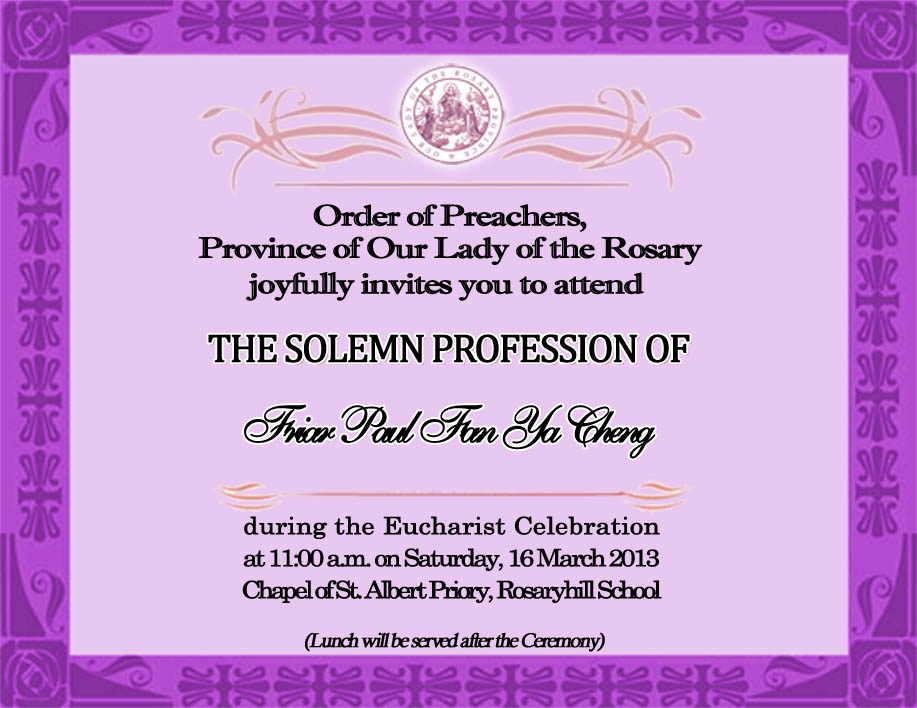 invitation for the solemn profession