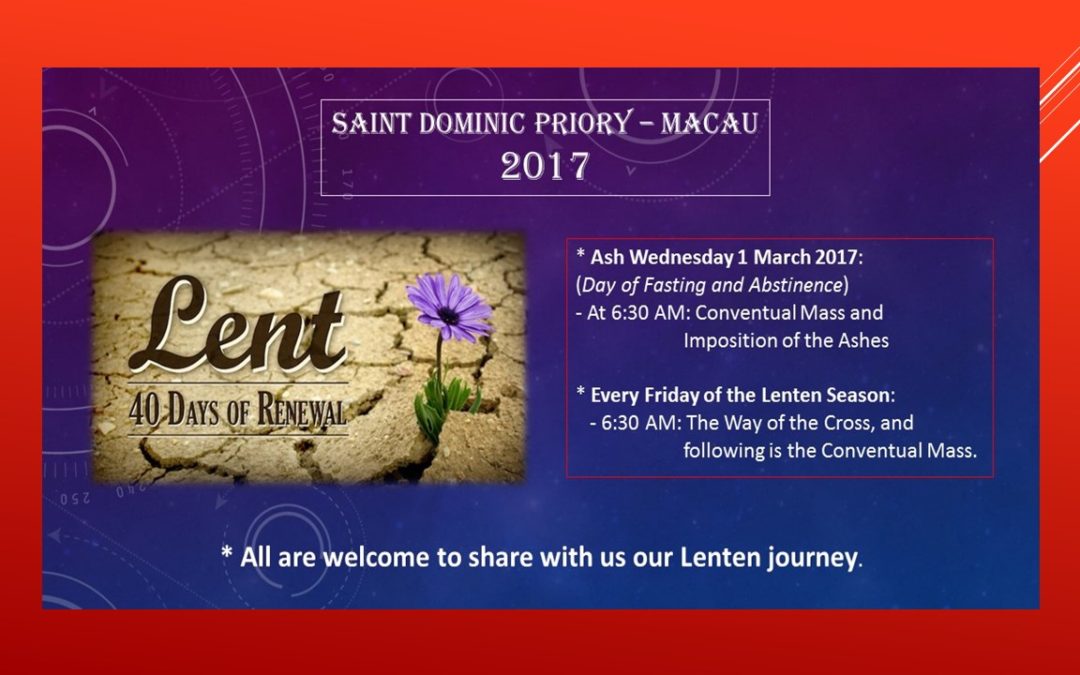 Lenten Season at the Priory – Macau 2017